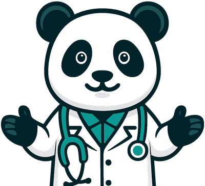 MedPanda panda mascot in a doctor's coat